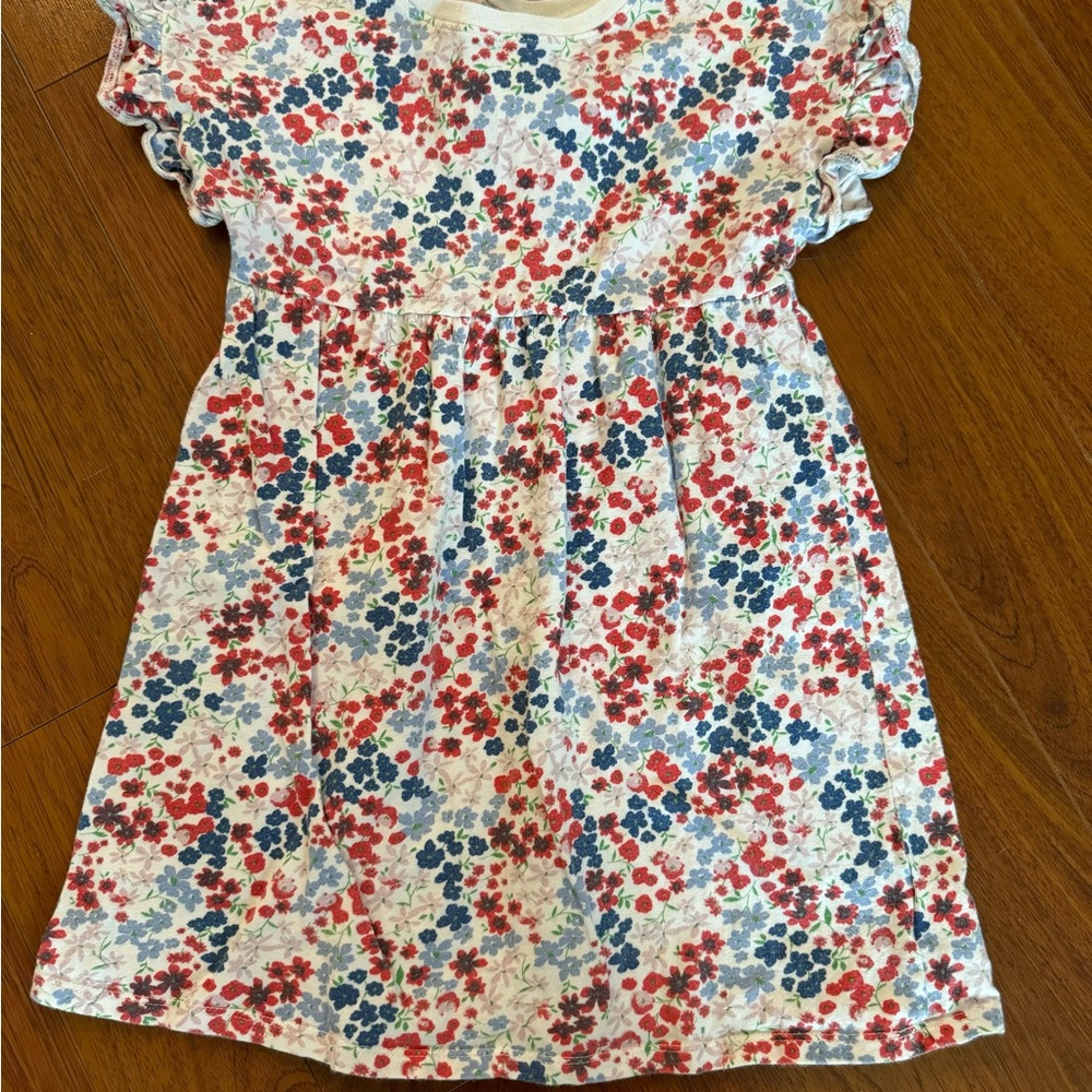Old Navy Girls Floral Cotton Dress - Red & Blue Flowers on White 5T - Picture 2 of 4